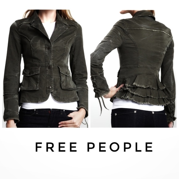 Free People Jackets & Blazers - Free People | Distressed Ruffle Military Jacket
